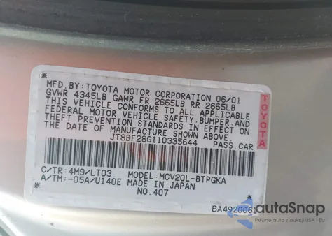 2001 Lexus Es 300 z USA, uszkodzony, nr VIN JT8BF28G110335644